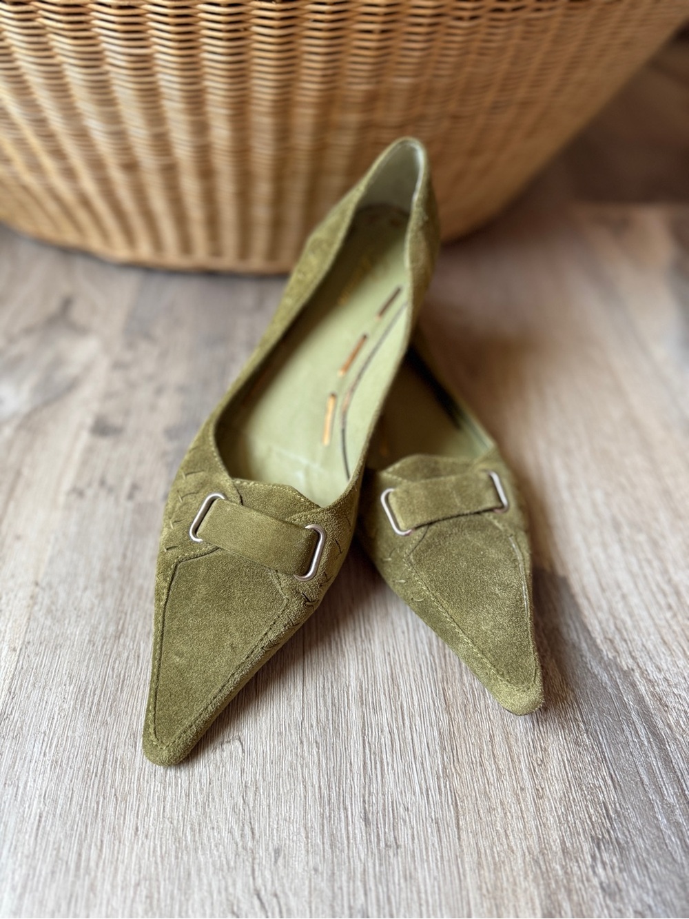 Vintage Delman Green Suede Flats 8.5